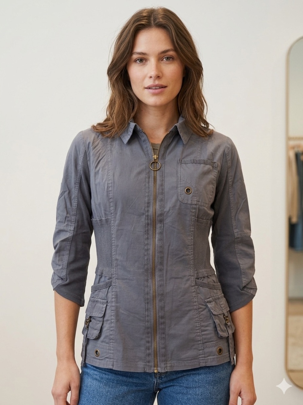 XCVI WEARABLES WEXEL STRETCH POPLIN FITTED CARGO JACKET
